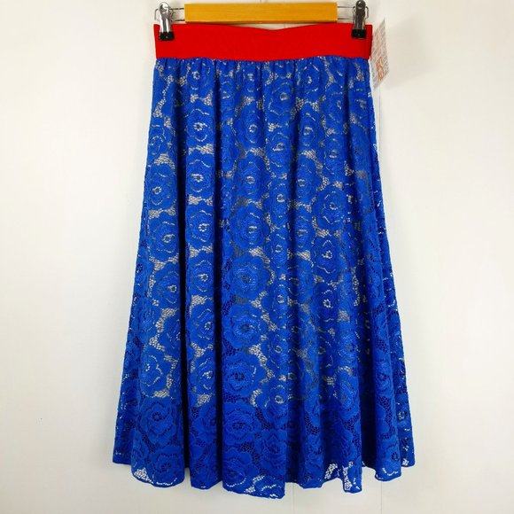 LuLaRoe Lola Red & Blue Lace Skirt - Picture 1 of 5